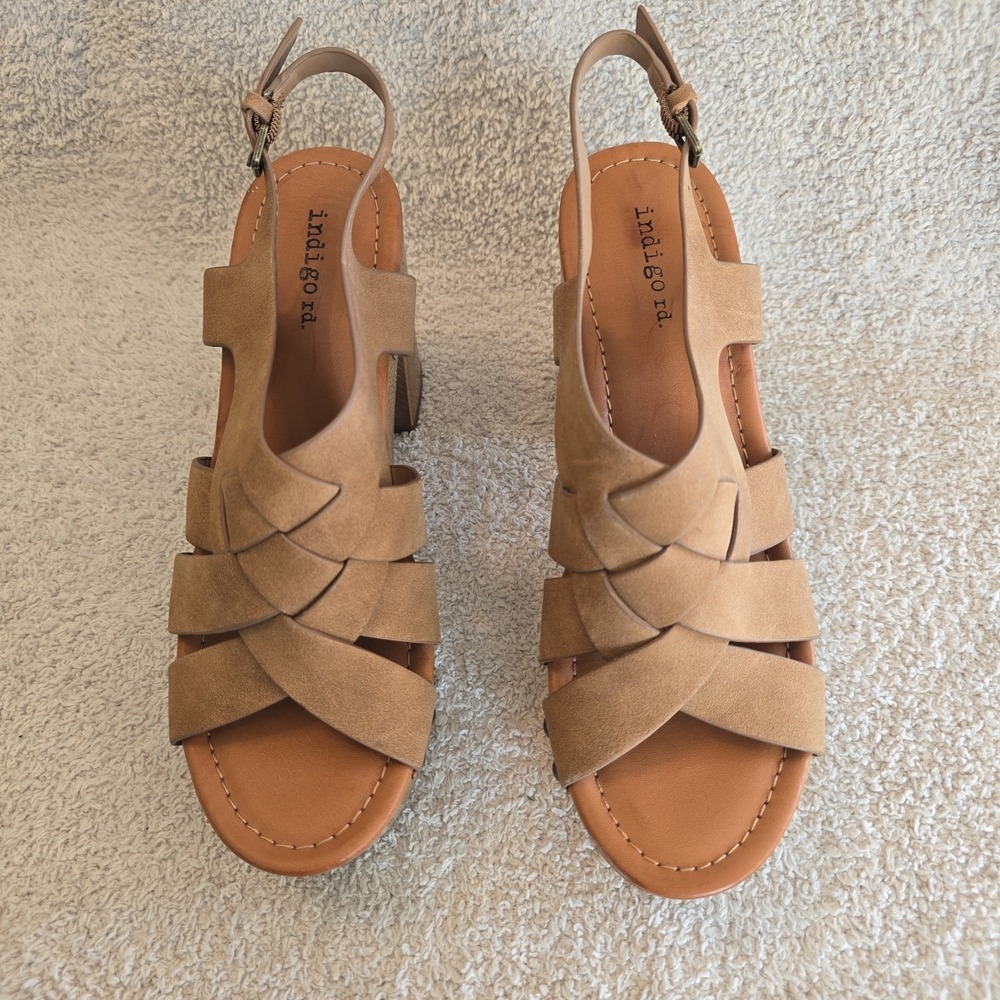 Indigo Rd Platform Heel Sandals Criss-cross Straps Brown Size 7.5 - Picture 7 of 13
